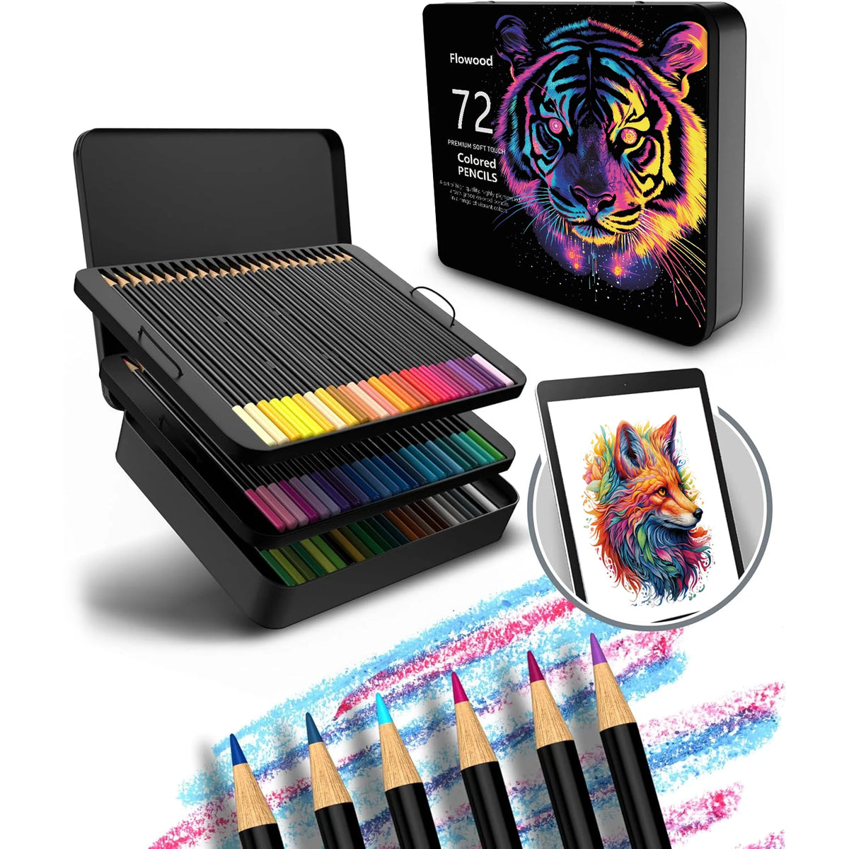 Colored Pencil Set, Oil-Based 2B, 72–180 Colors, Non-Toxic, Multiple Sets