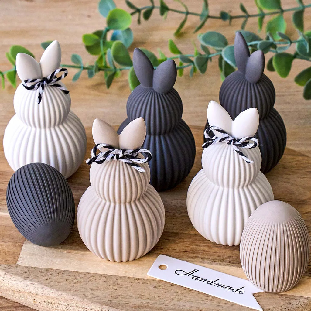 Double Rabbit Ear Silicone Candle Mold DIY Stripe Egg Bunny Aromath Soap Molds Plaster Resin Crafts Making Home Easter Decor