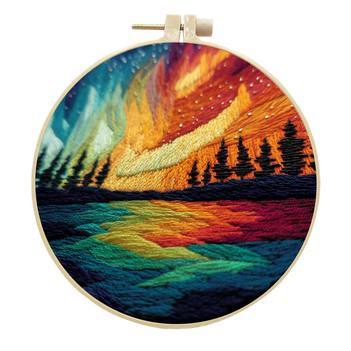 Embroidery Kit, Aurora Landscape with Threads & Tools for Handmade Decor