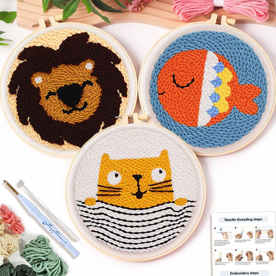 Punch Needle Kit, Cute Cartoon Designs for Beginner Embroidery & Gifts