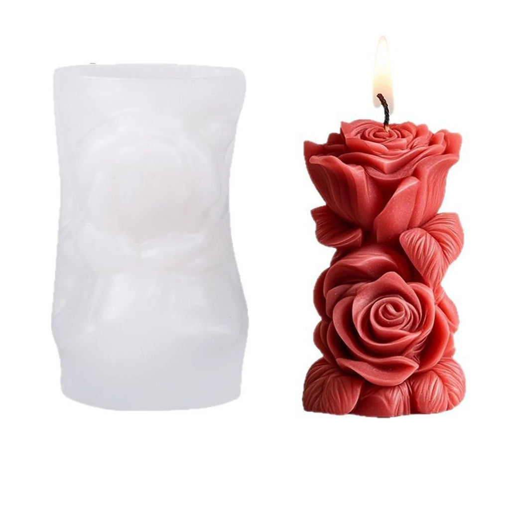 3D Rose Pillar Candle Silicone Mold DIY Geometric Flower Column Scented Candle Plaster Ornament Mold Handmade Gift Wedding Decor