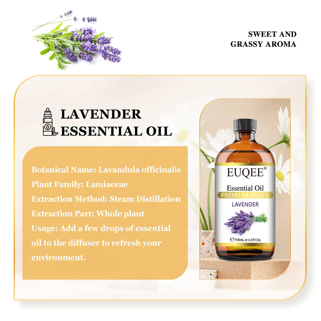 EUQEE 118ml Pure Essential Oil For Skin Peppermint Lavender Eucalyptus Vanilla Bergamot Aromatherapy Essential Oils For Diffuser