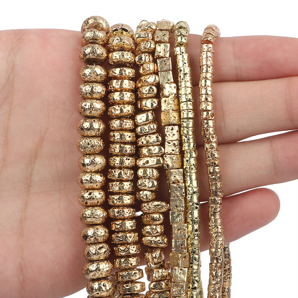 Stone Beads Gold-Tone Lava-Style Round Disc Shapes for DIY Jewelry Making
