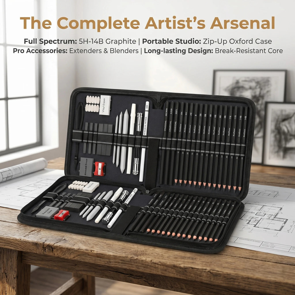 Artist Drawing & Sketching Kit with Sketchbook — 46 to 68 Pieces