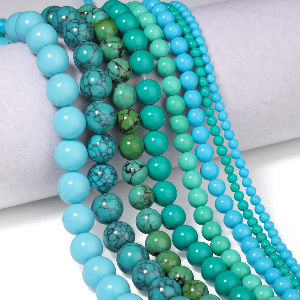 Stone Beads Blue Howlite-Style Smooth Round for DIY Jewelry Making Craft Beads