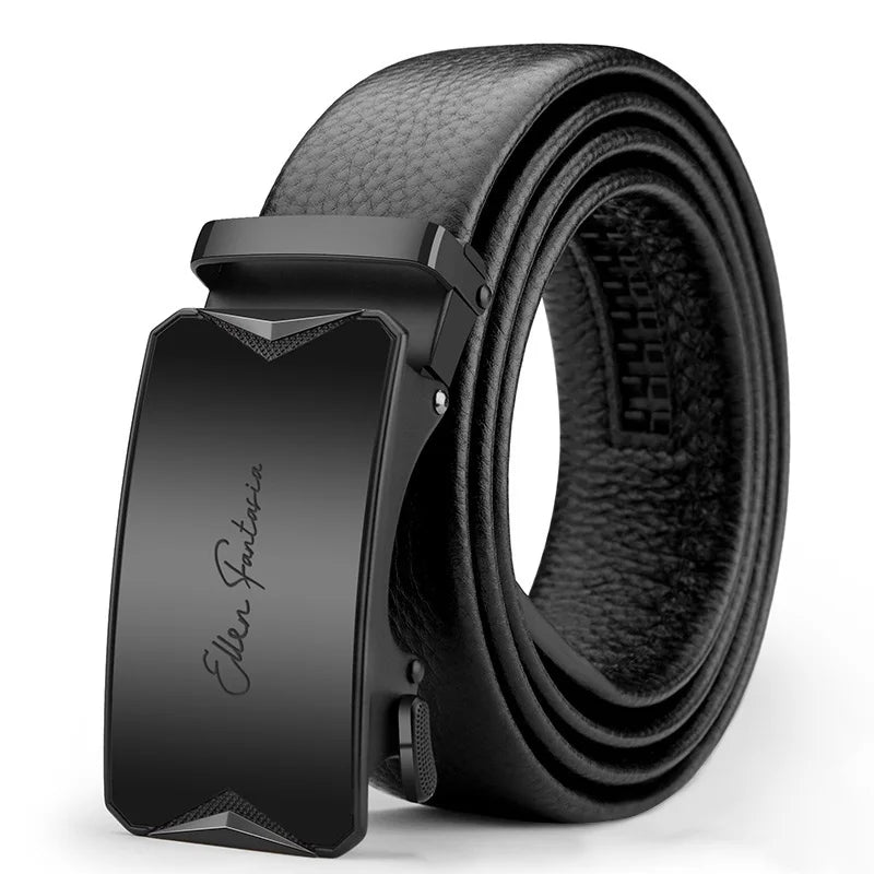 Men's Ratchet Leather Belt Alloy Automatic Buckle for Jeans, Dress & Business