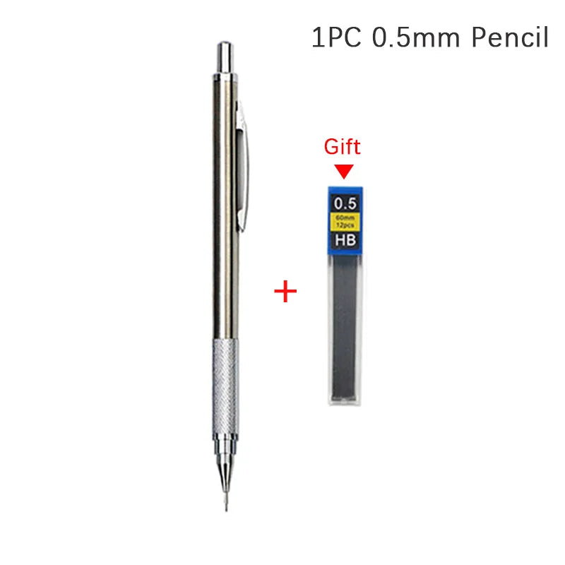 Mechanical Pencil, Full Metal, 0.3–3.0mm + Lead Refills, Built-In Sharpener