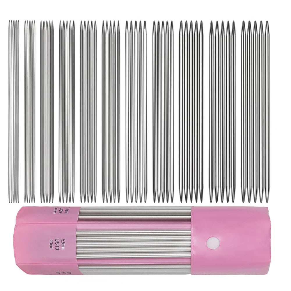 Knitting Needles, Stainless Steel Double-Pointed Set for Sweater Projects