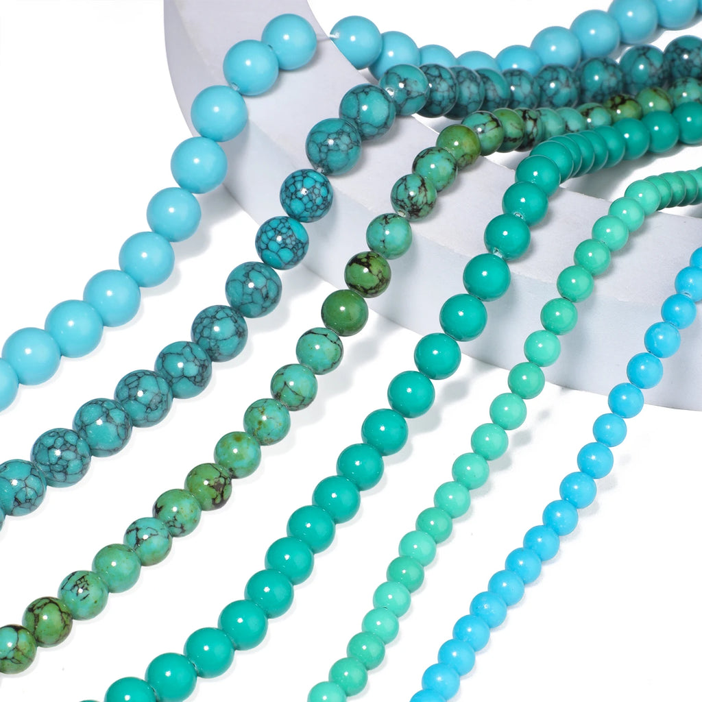 Stone Beads Blue Howlite-Style Smooth Round for DIY Jewelry Making Craft Beads