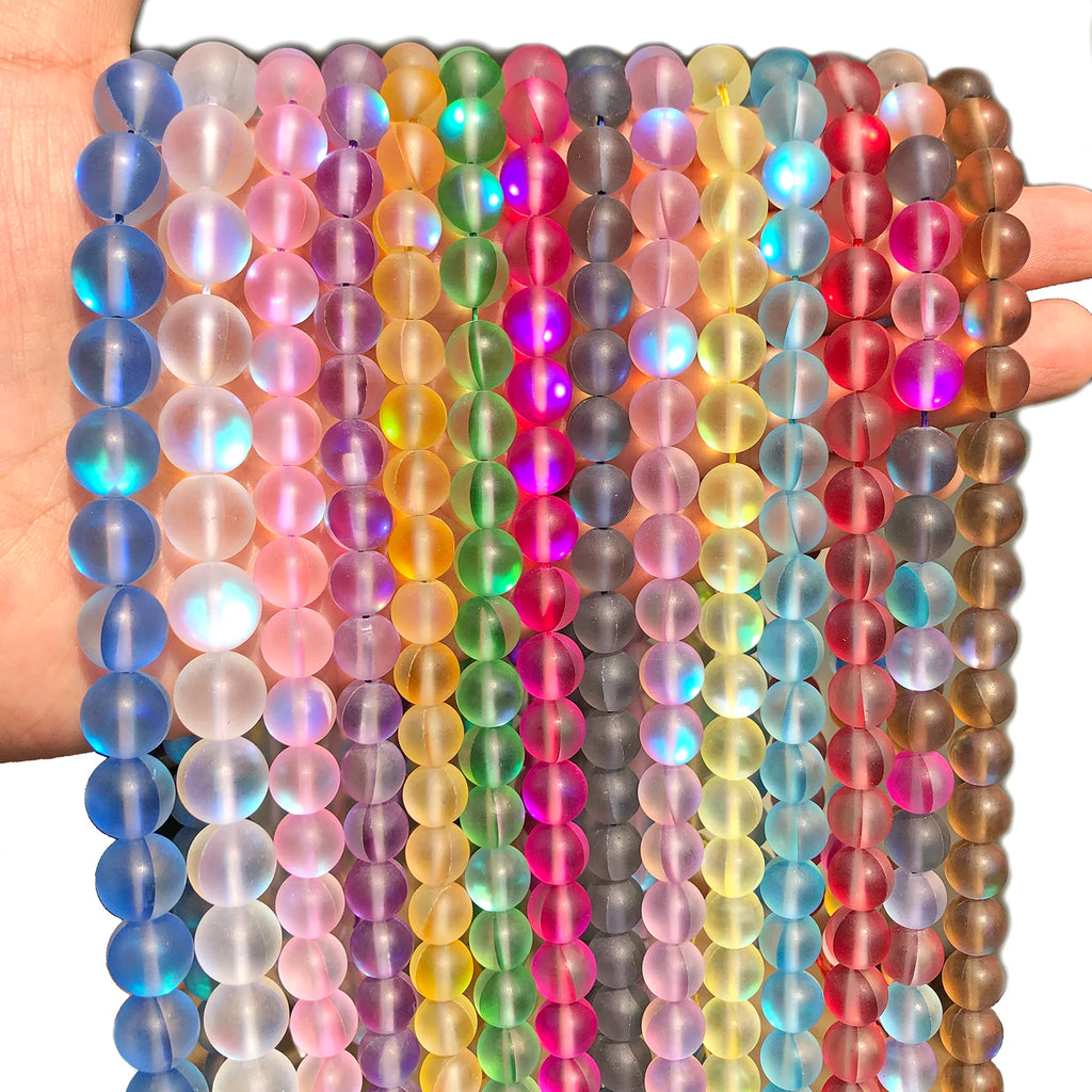 Glass Beads Frosted Round Shimmer Moonstone-Style for DIY Jewelry Making