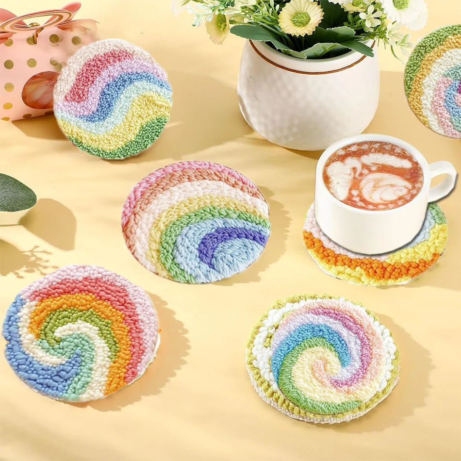 Punch Needle Coaster Kit, SDOYUNO Landscape Designs for Beginner Crafts