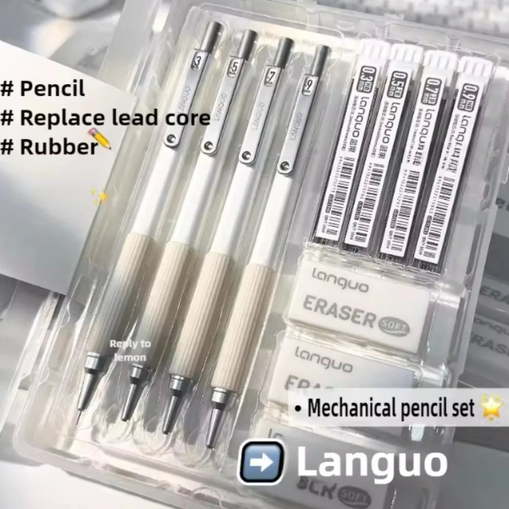 Metal Mechanical Pencil Set, HB — 4 Sizes with 80pc Lead Refills & Case