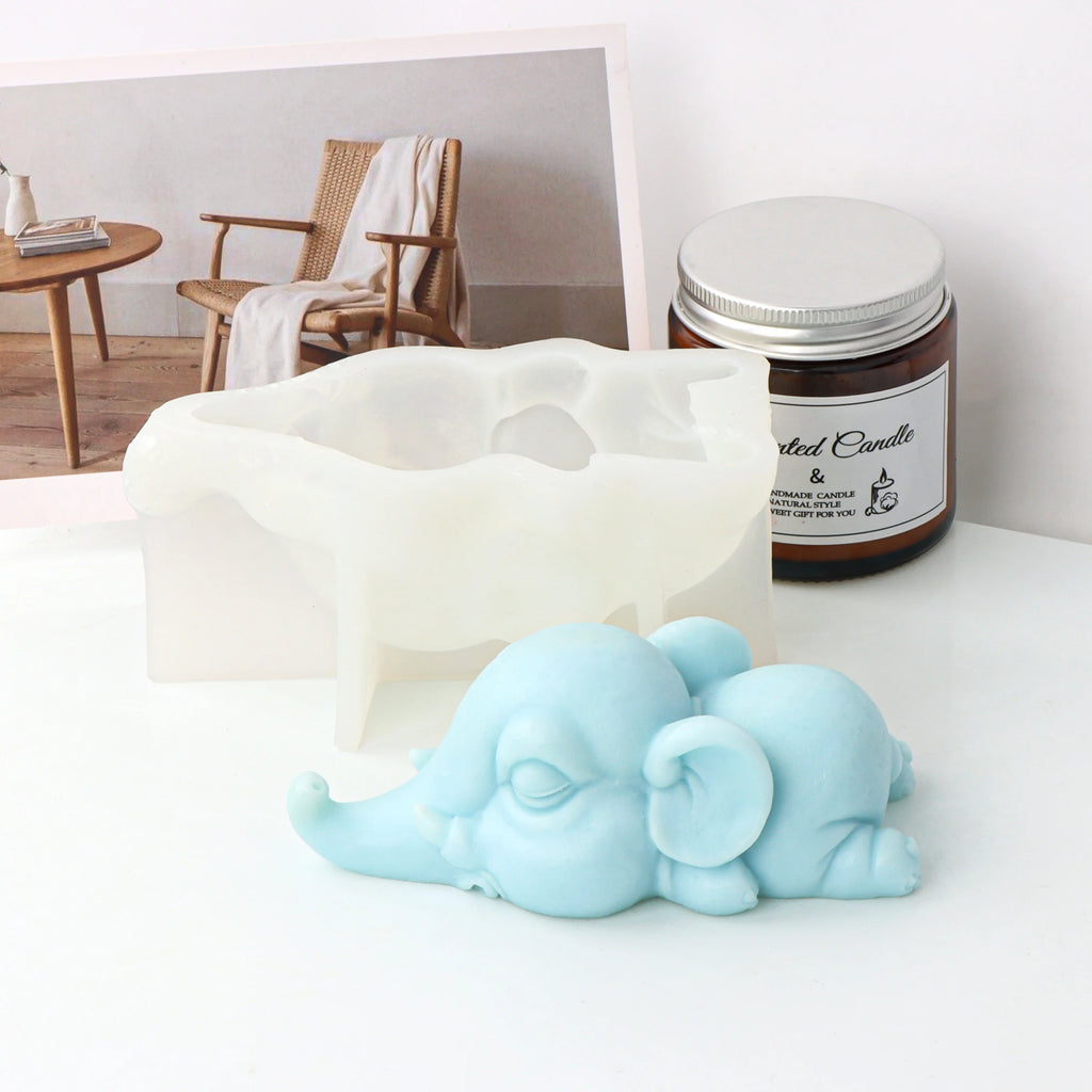 Candle Molds Silicone Sleeping Alligator Elephant 3D Animal DIY Soap Wax Casting