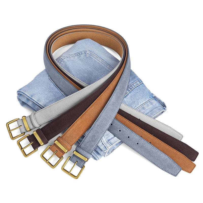 Women's Suede Leather Belt Gold Buckle Vintage Style for Dresses & Jeans