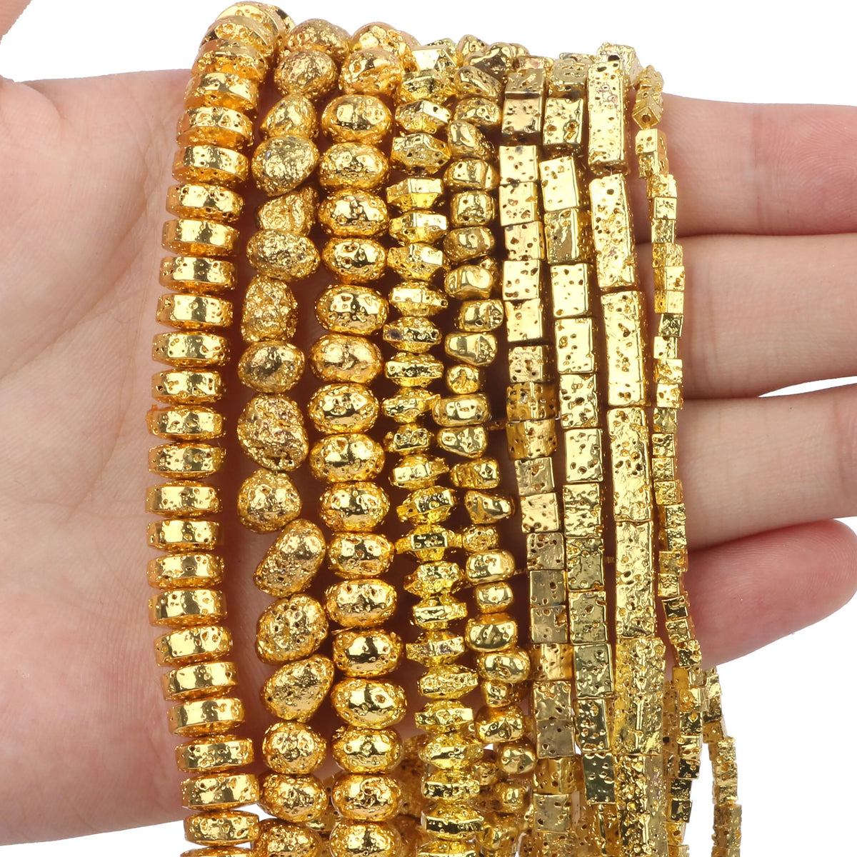 Stone Beads Gold-Tone Lava-Style Round Disc Shapes for DIY Jewelry Making