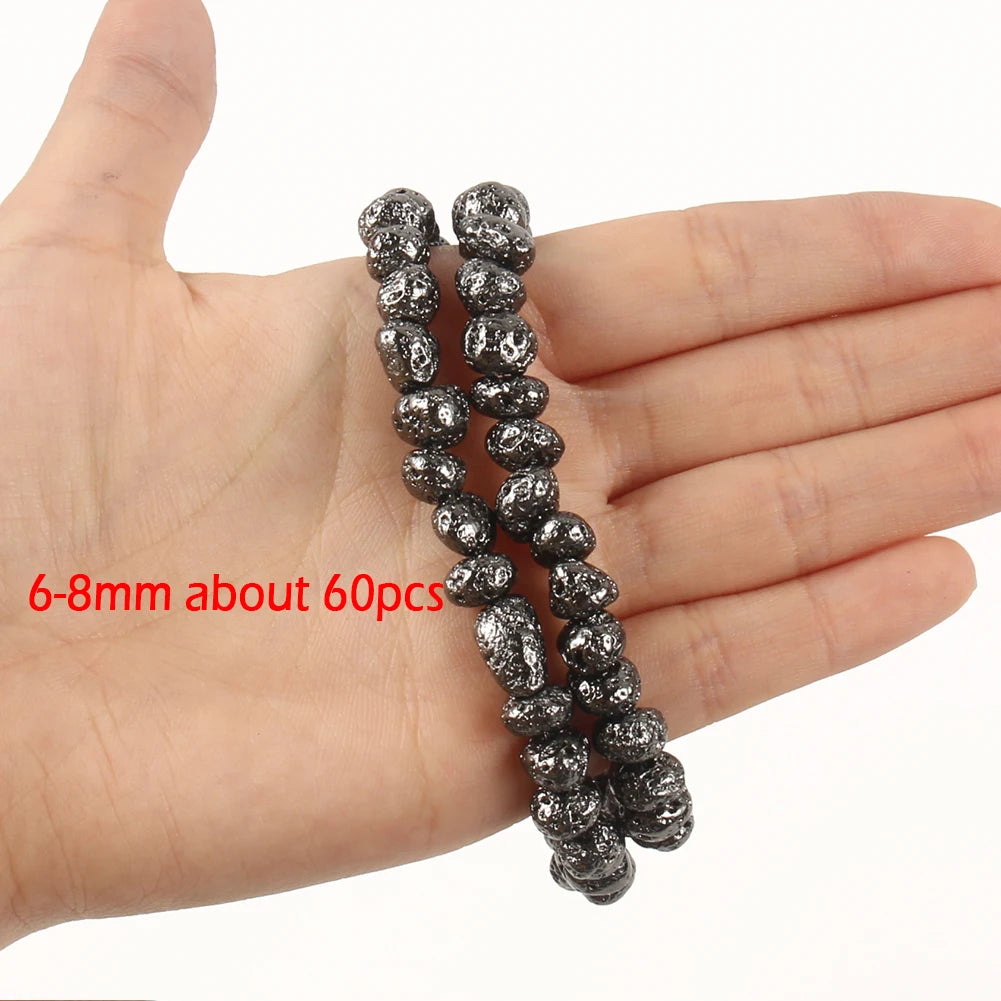 Stone Beads Black Gold Silver Color Volcanic Lava Rondelle Spacer Craft Beads