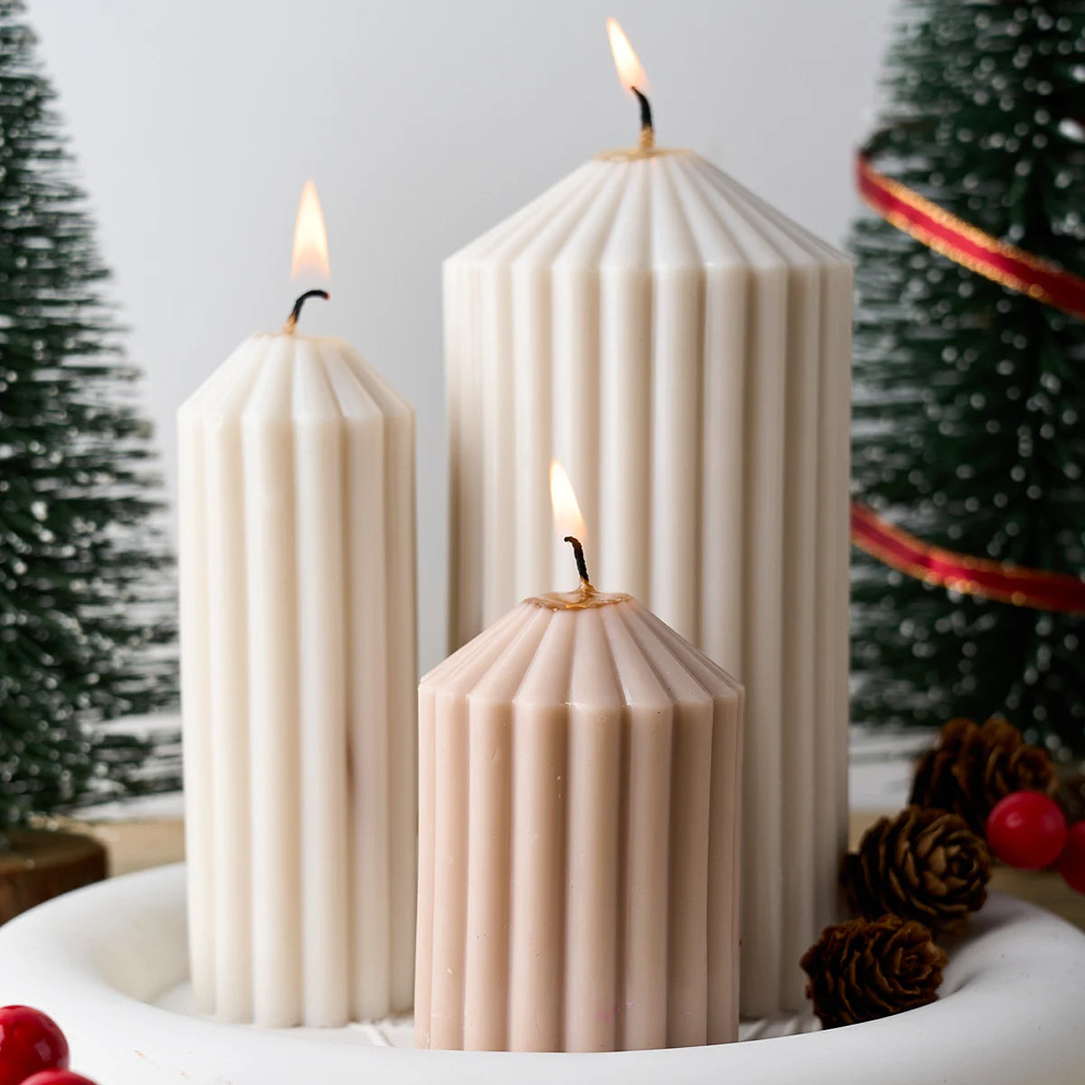 DIY Striped Cylindrical Candle Silicone Mold 3D Church Pointed Aromath Soap Molds Candles Making Tool Wedding Party Decor Gifts