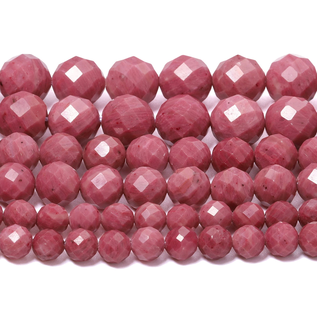 Stone Beads Faceted Round Red Rhodonite-Style for DIY Jewelry Making Craft Beads