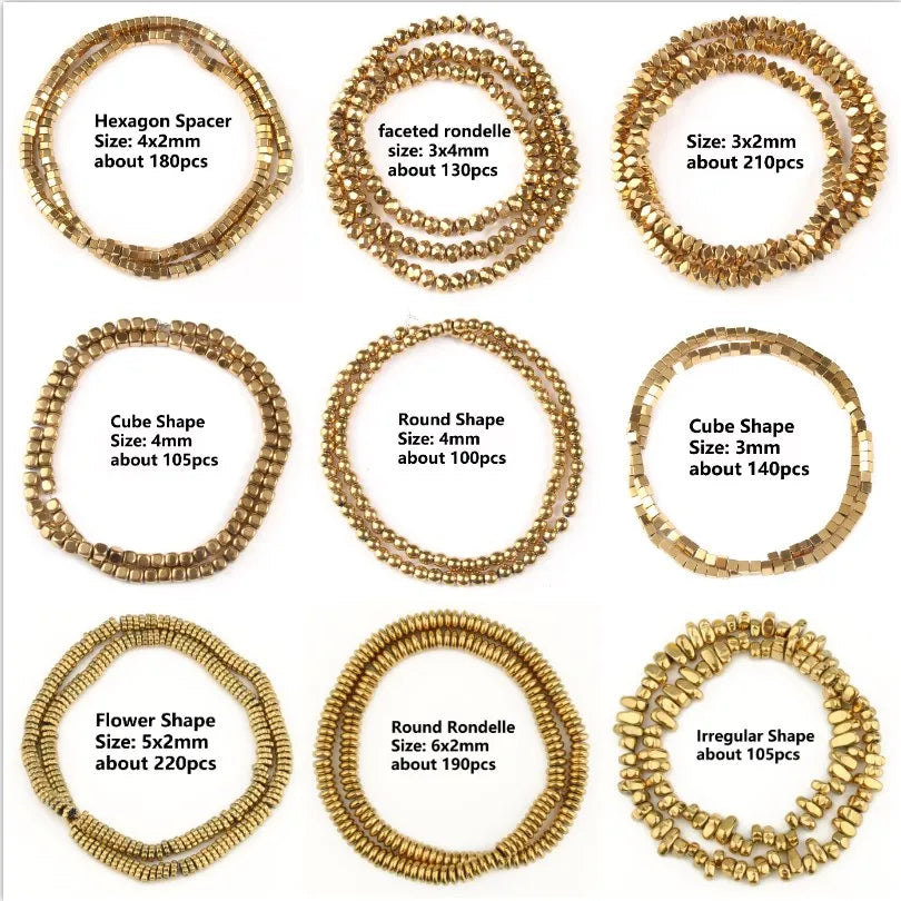 Stone Beads Gold-Tone Hematite-Style Spacer Shapes for DIY Jewelry Making