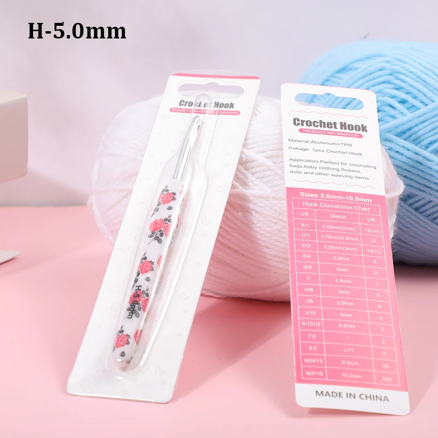 Crochet Hook, Rose Handle with Rubber Grip for Handmade Yarn Projects