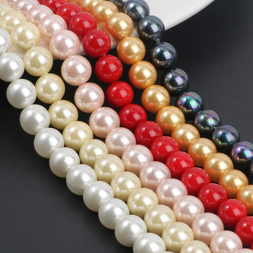 Shell Beads Round Pearl-Style Pink White Black Yellow for DIY Jewelry Making