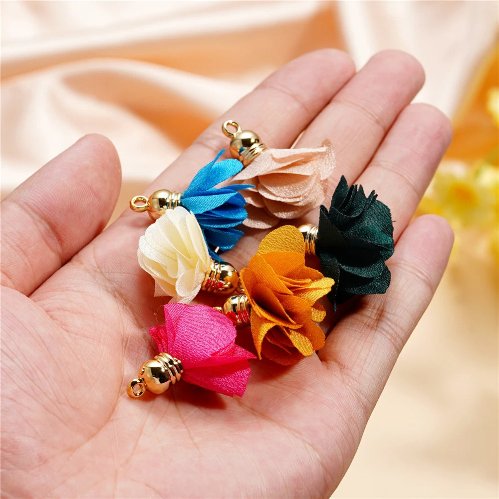 Earring Components Fabric Flower Tassel Pendants Bracelet DIY Jewelry Making