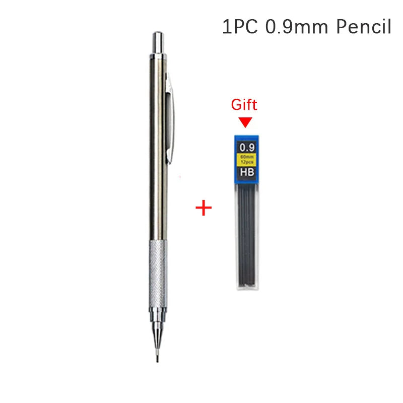 Mechanical Pencil, Full Metal, 0.3–3.0mm + Lead Refills, Built-In Sharpener