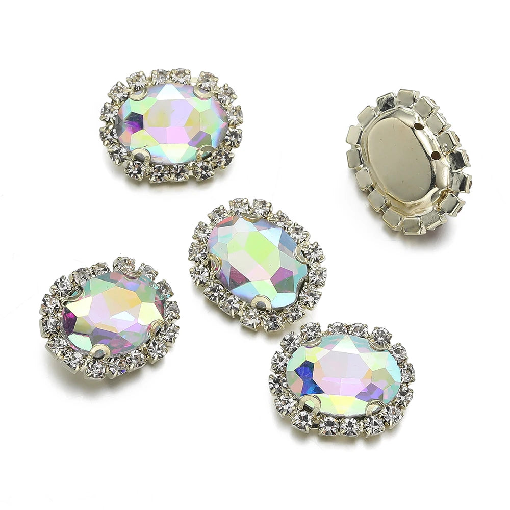 Rhinestone Buttons Oval Four-Hole Sewing Flatbacks DIY Jewelry Making