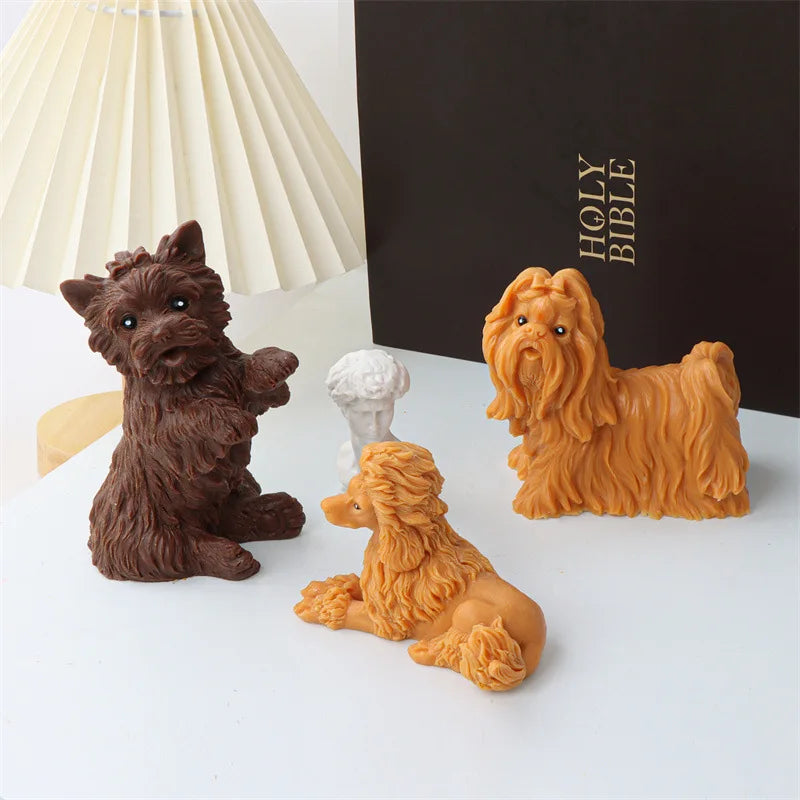 Cartoon Animal Dogs Yorkshire Terrier Silicone Candle Mold Cute Persian cat Soap Resin Plaster Mould Chocolate Cake Molds Gifts