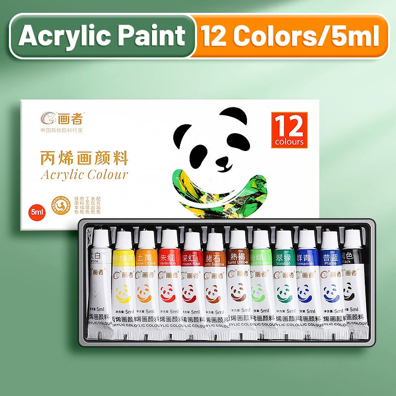 Acrylic Paint Set, 5ml Tubes — 12 or 24 Colors, Waterproof Pigments