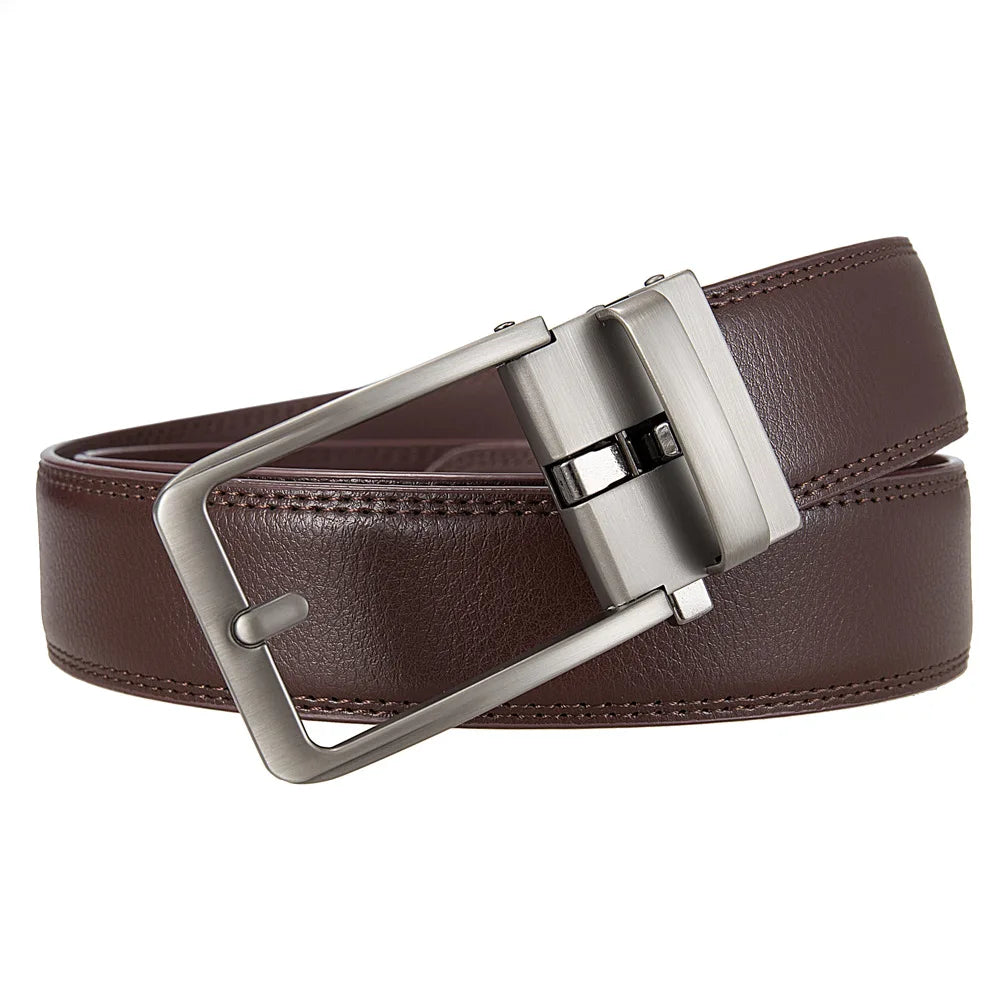 Men's Leather Belt Automatic Buckle Genuine Cowhide for Jeans, Dress, Golf