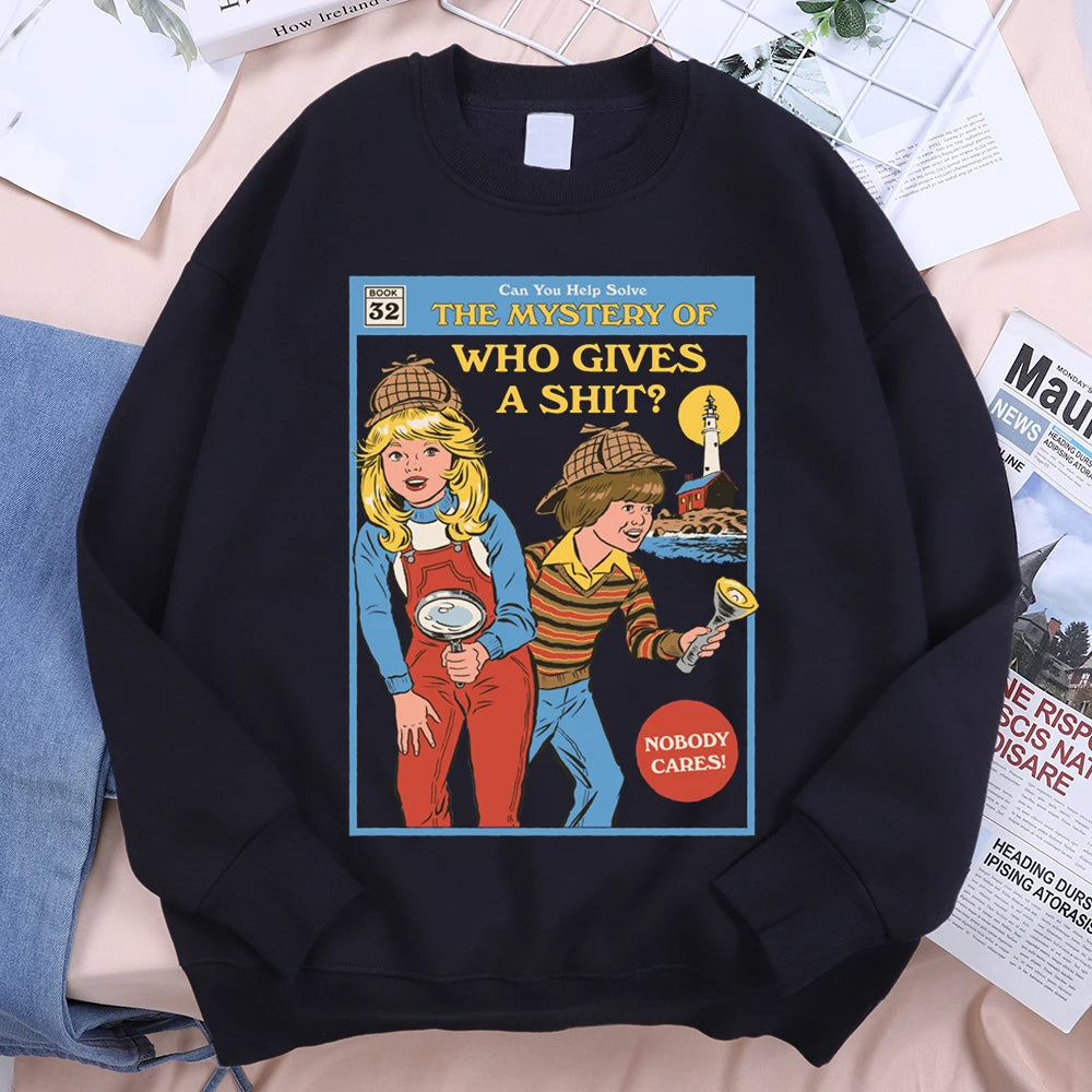 Sweatshirt Unisex Mystery of Who Gives a Sh*t Parody Fleece Crewneck Pullover
