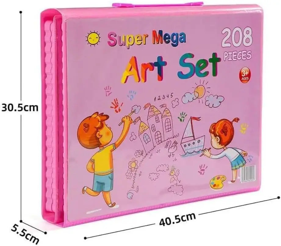 208-Piece Art Kit with Trifold Easel — Pastels, Crayons, Pencils & Watercolors