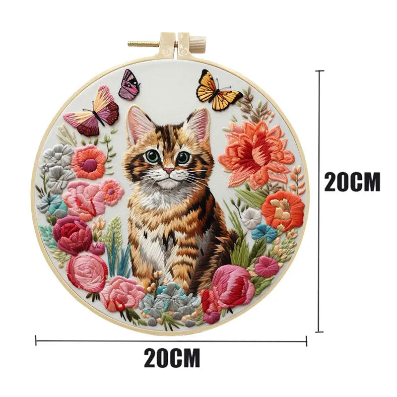 Embroidery Kit, Cats & Flowers for Handmade Needlework & Home Decor Gifts