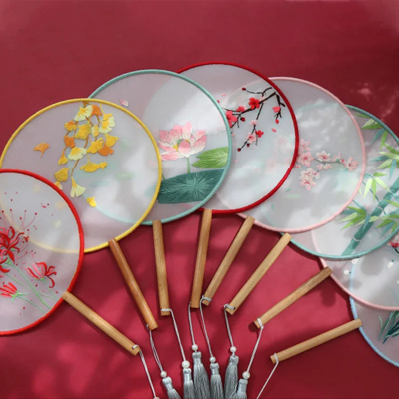 Embroidery Kit, Chinese-Style Hand Fan with Flower & Plant Patterns