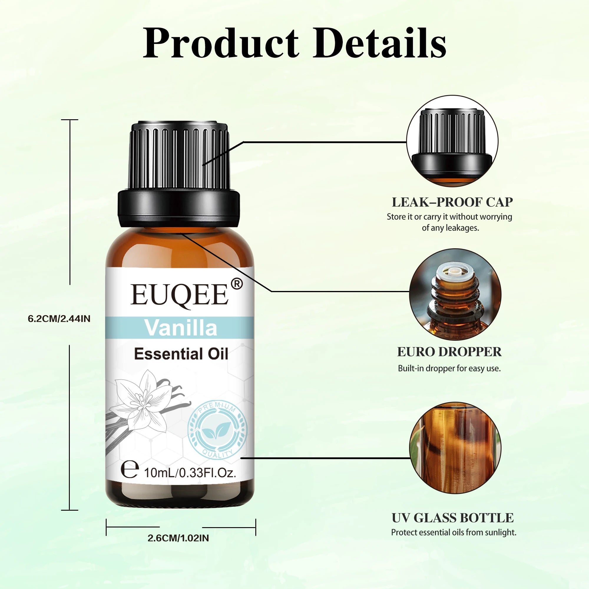 EUQEE 10ml Pure Essential Oil For Humidifier,Diffuser,Candle Making-Eucalyptus Vanilla Citronella Aromatherapy Essential Oils