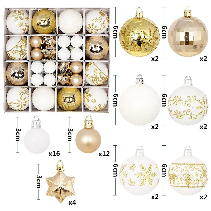 Christmas Ball Ornament Gift Box Set Assorted Blue White Snowflake Reindeer Pattern Design Holiday Festive Tree Hanging Decor