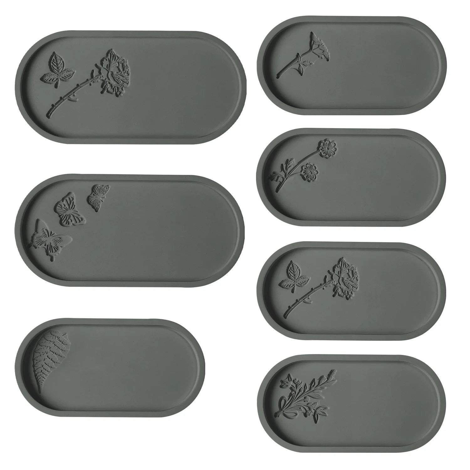 Carved Flower Oval Tray Silicone Mold DIY Concrete Cement Storage Dish Mould Jewelry Display Plate Plaster Resin Casting Molds
