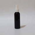 Black round spray bottle with white sprayer and clear protective cap