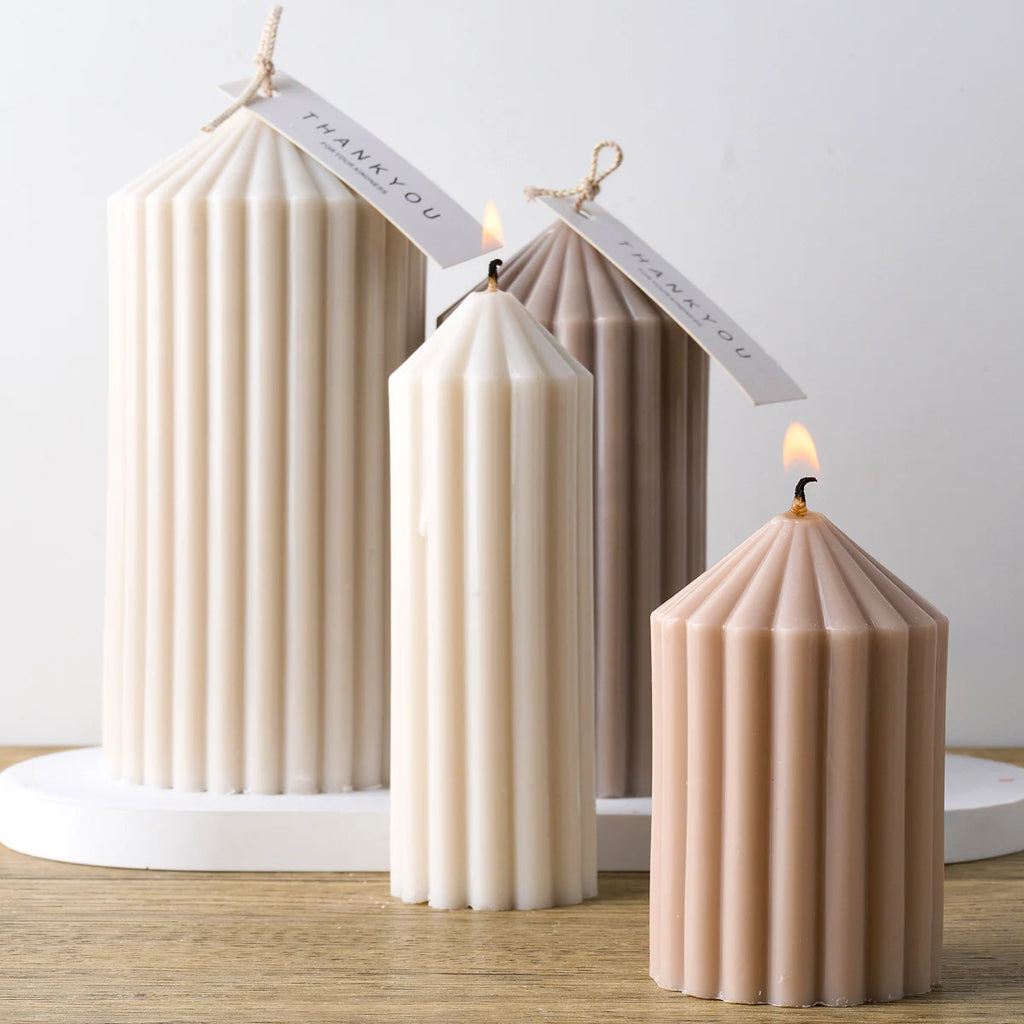DIY Striped Cylindrical Candle Silicone Mold 3D Church Pointed Aromath Soap Molds Candles Making Tool Wedding Party Decor Gifts