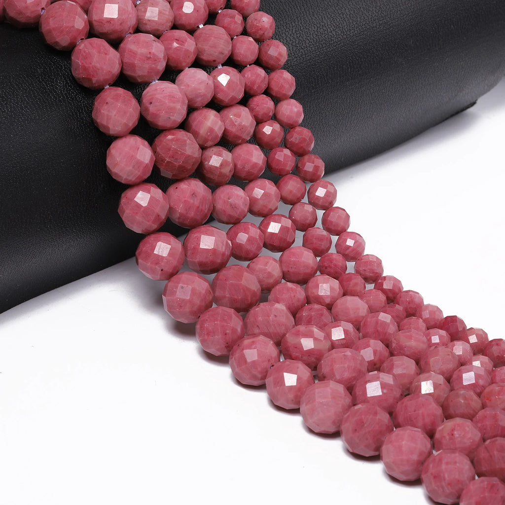 Stone Beads Faceted Round Red Rhodonite-Style for DIY Jewelry Making Craft Beads