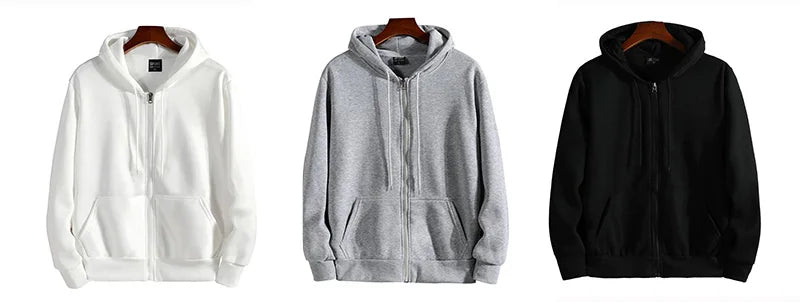Hoodie Men's Zip Up Hooded Sweatshirt Long Sleeve Loose Fit Casual 3 Colors