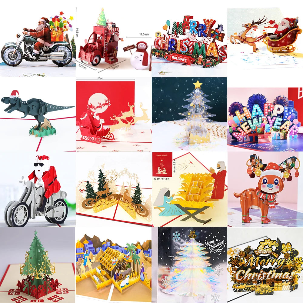 New 3D Pop UP Christmas Cards Santa Invitation Greeting Card Party Children Gifts New Year Thank You Card Holiday Gift Postcard
