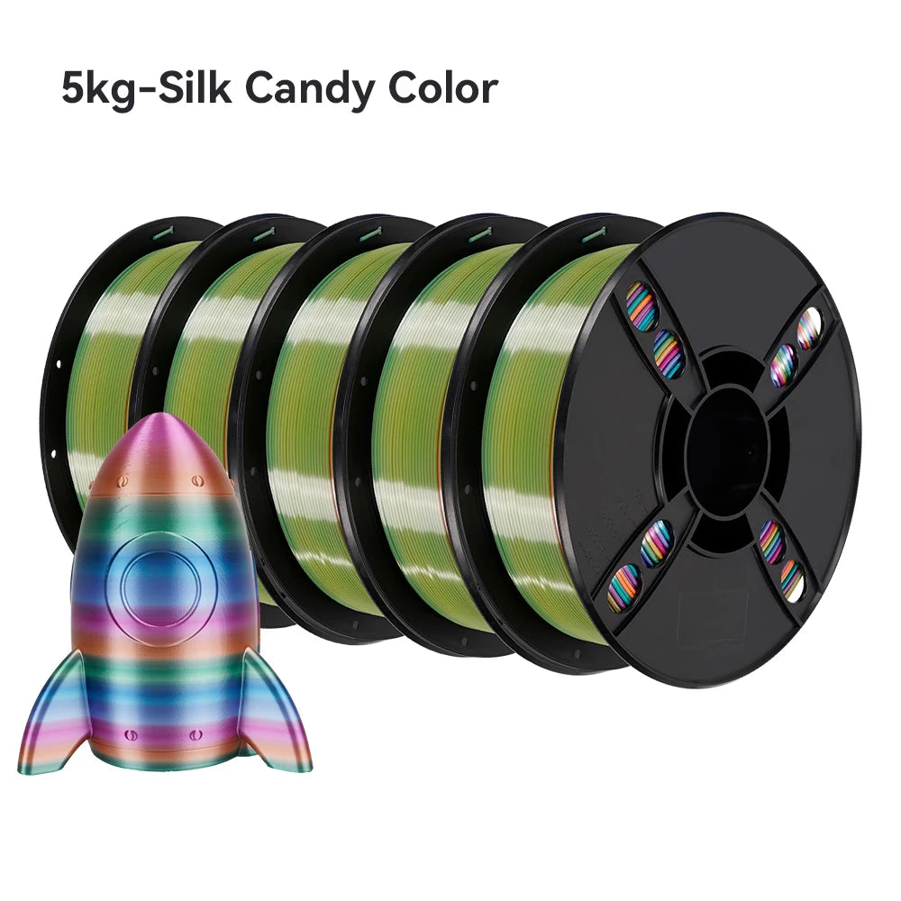 KINGROON Silk Rainbow PLA 3D Printer Filament 1.75mm Silk Candy Colors Glossy Neatly Wound 3D Filaments