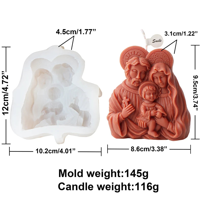 Candle Mold Silicone Virgin Mary Holy Family Jesus Religious Figure DIY Wax