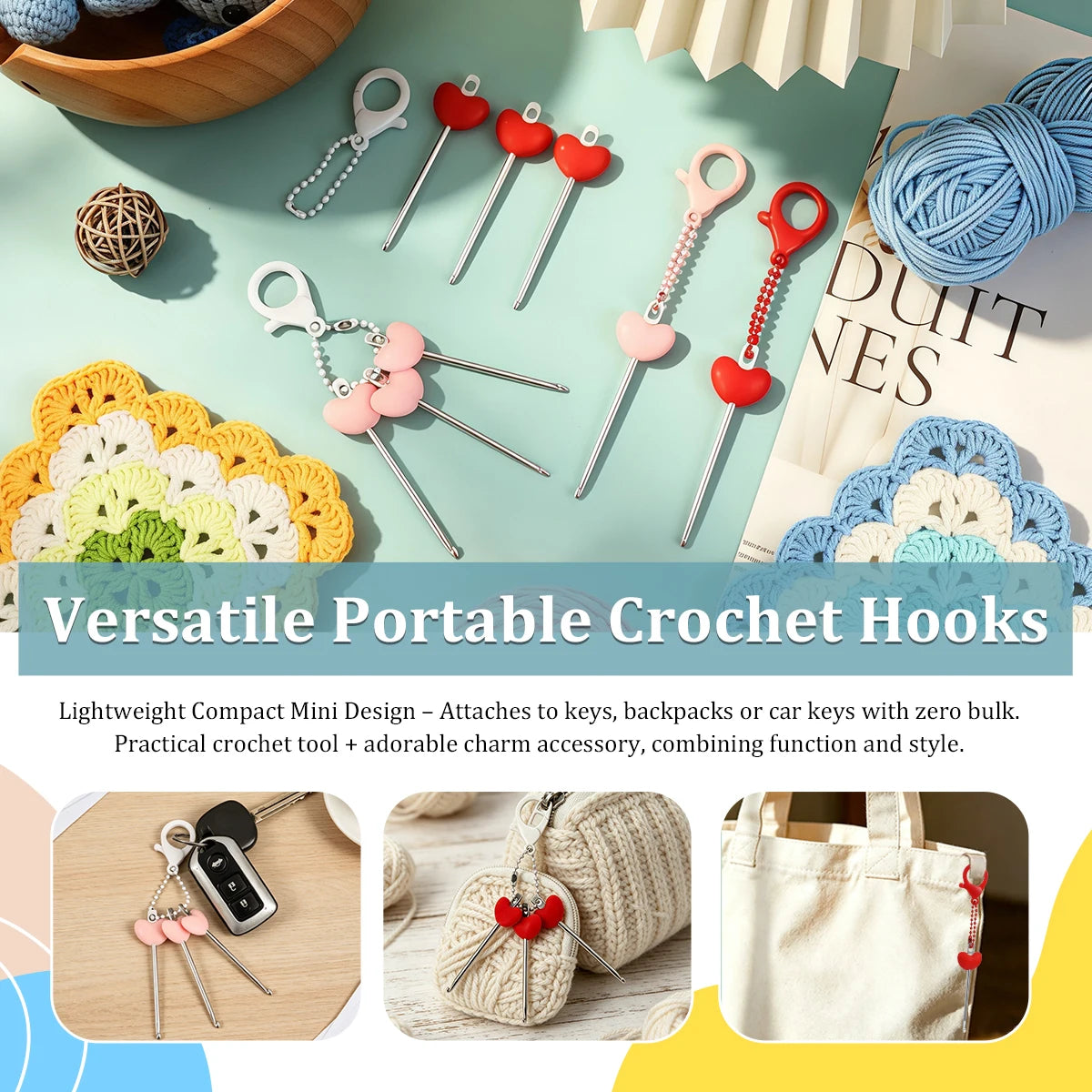 Crochet Hook, Mini Heart Keychain for Portable Needlecraft & Yarn Crafts