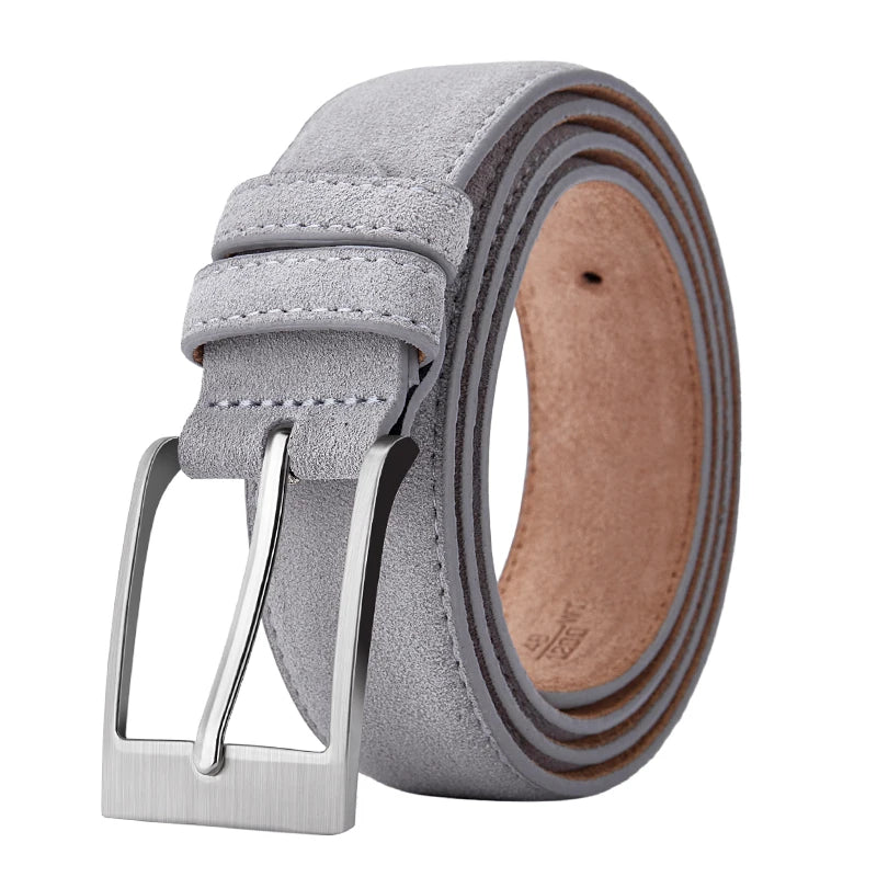 Men's Suede Leather Belt Silver Pin Buckle Vintage Style for Jeans & Chinos