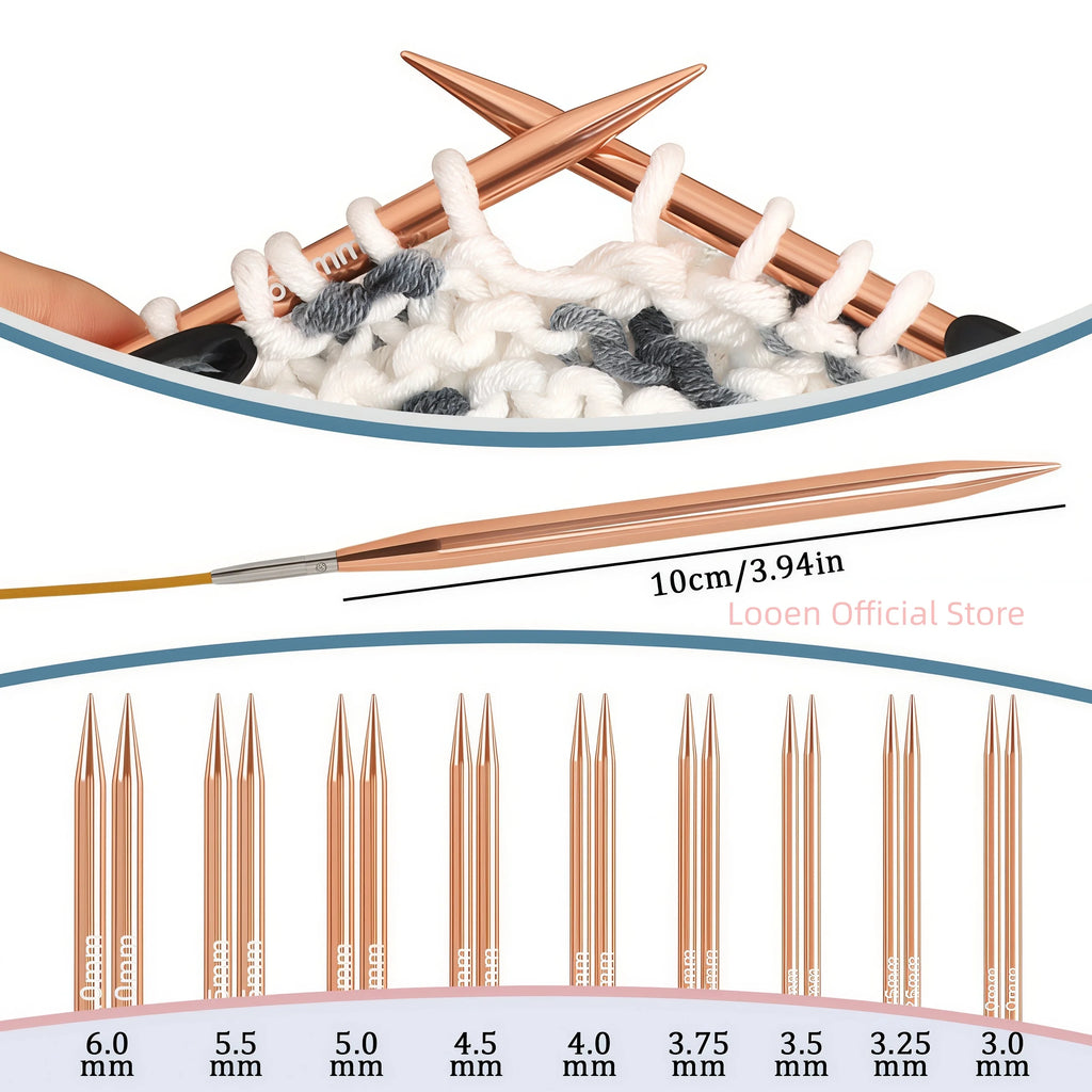 Knitting Needles, Interchangeable Aluminum Circular Set for Yarn Crafts