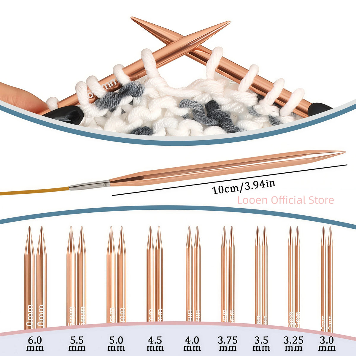 Knitting Needles, Interchangeable Aluminum Circular Set for Yarn Crafts
