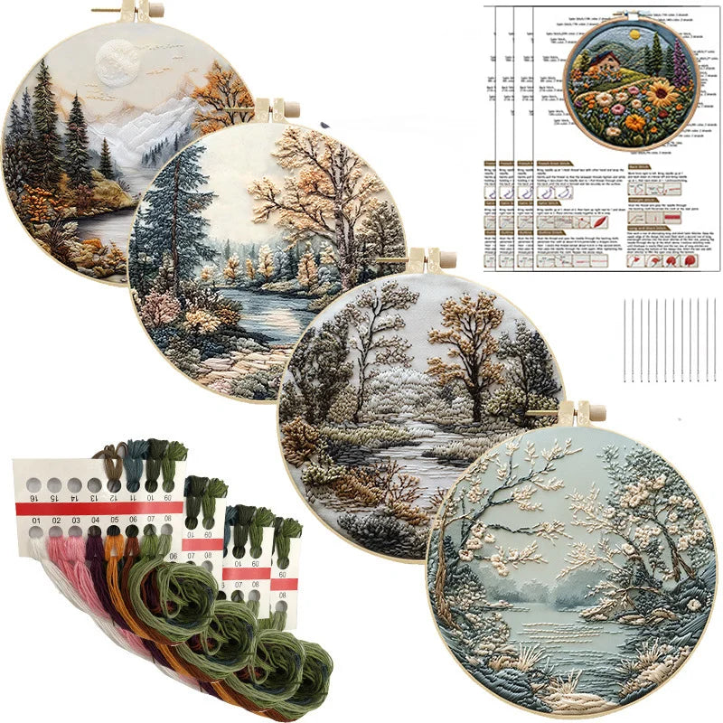 Embroidery Kit, Nature Scenery for Beginner Stitching & Handmade Home Art